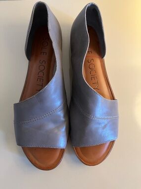 Sole Society Gray Leather Open-Toe D'Orsay Sandals